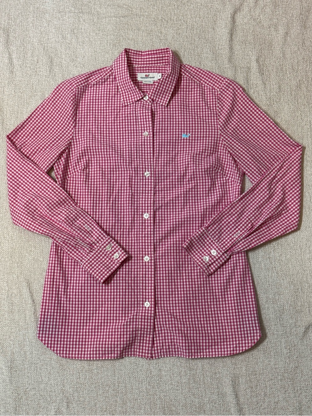 Vineyard Vines Womens 4 Pink Gingham Button Down Shirt Preppy Coastal
